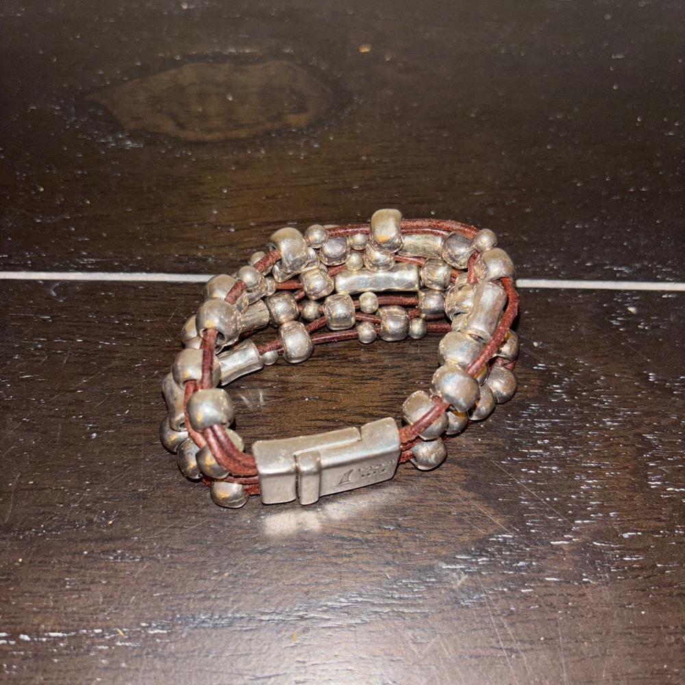 1 Para Mi | Leather and Silver Plated | Multi Strand‎ Bead Bracelet - Picture 4 of 6